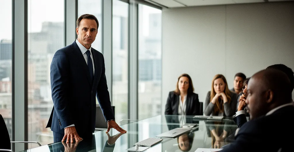 Executive demonstrating emotional intelligence during high-pressure corporate meeting