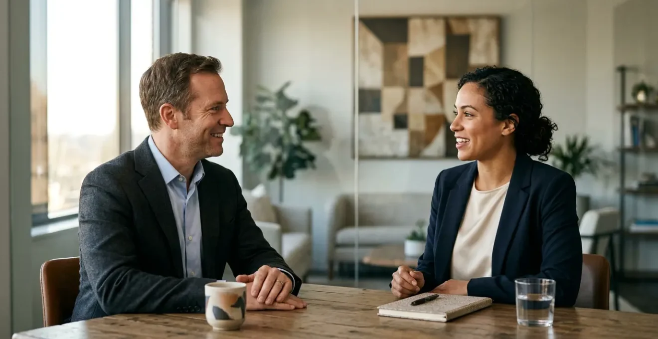 Professional hiring manager conducting a strategic final interview in a modern office setting