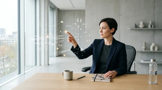 Professional analyzing company documents and earnings reports for job application strategy
