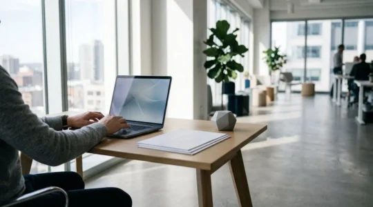 Professional workspace showing resume optimization process with modern office elements