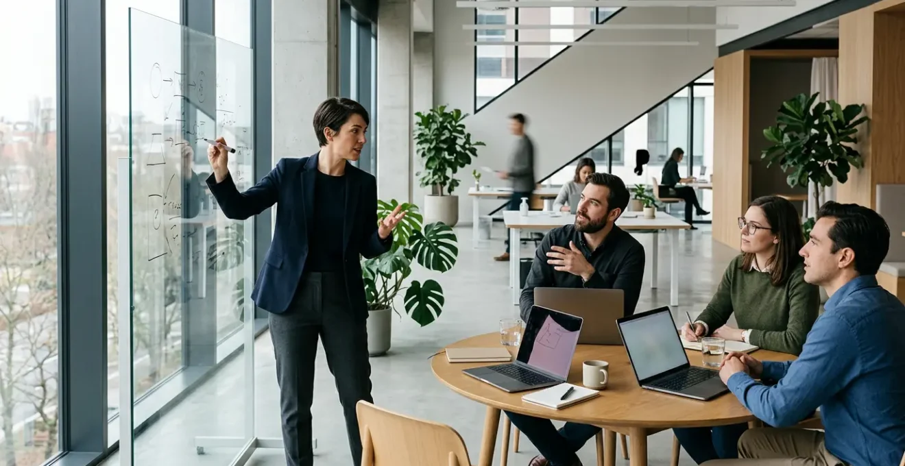 Professional in modern office environment demonstrating emotional intelligence and collaborative soft skills