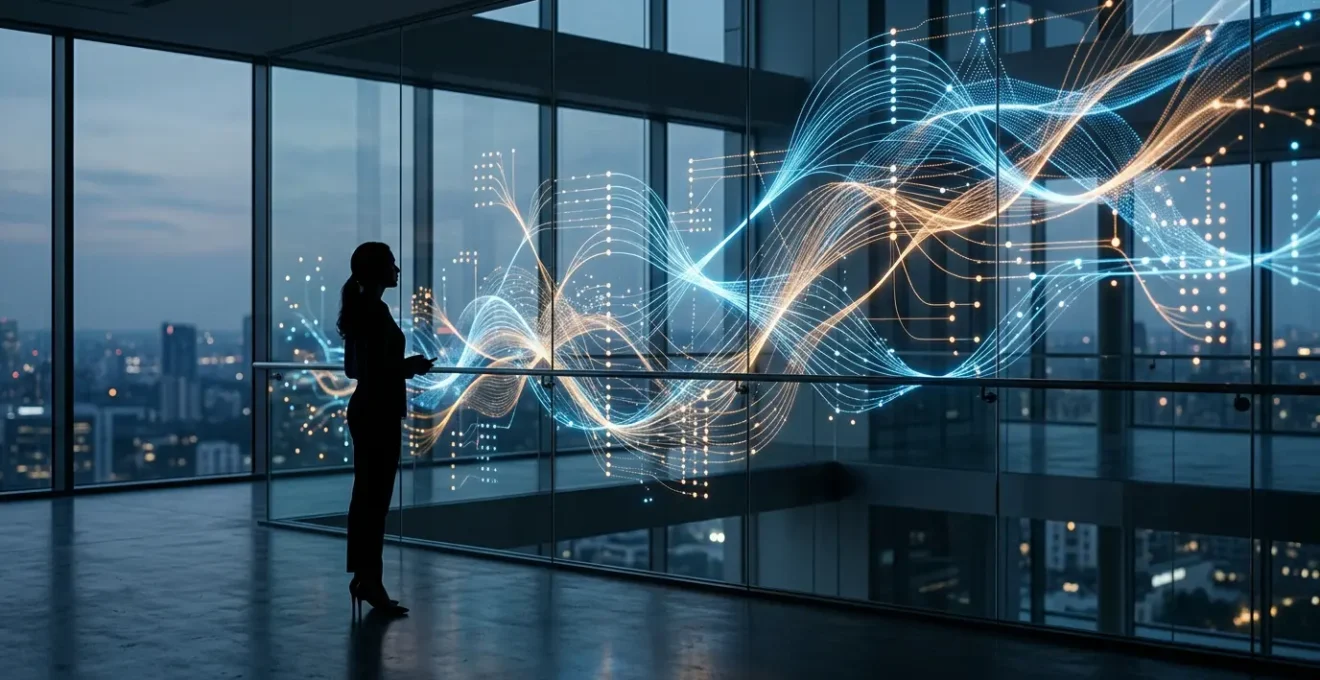 Strategic talent acquisition professional analyzing predictive hiring metrics on holographic dashboard