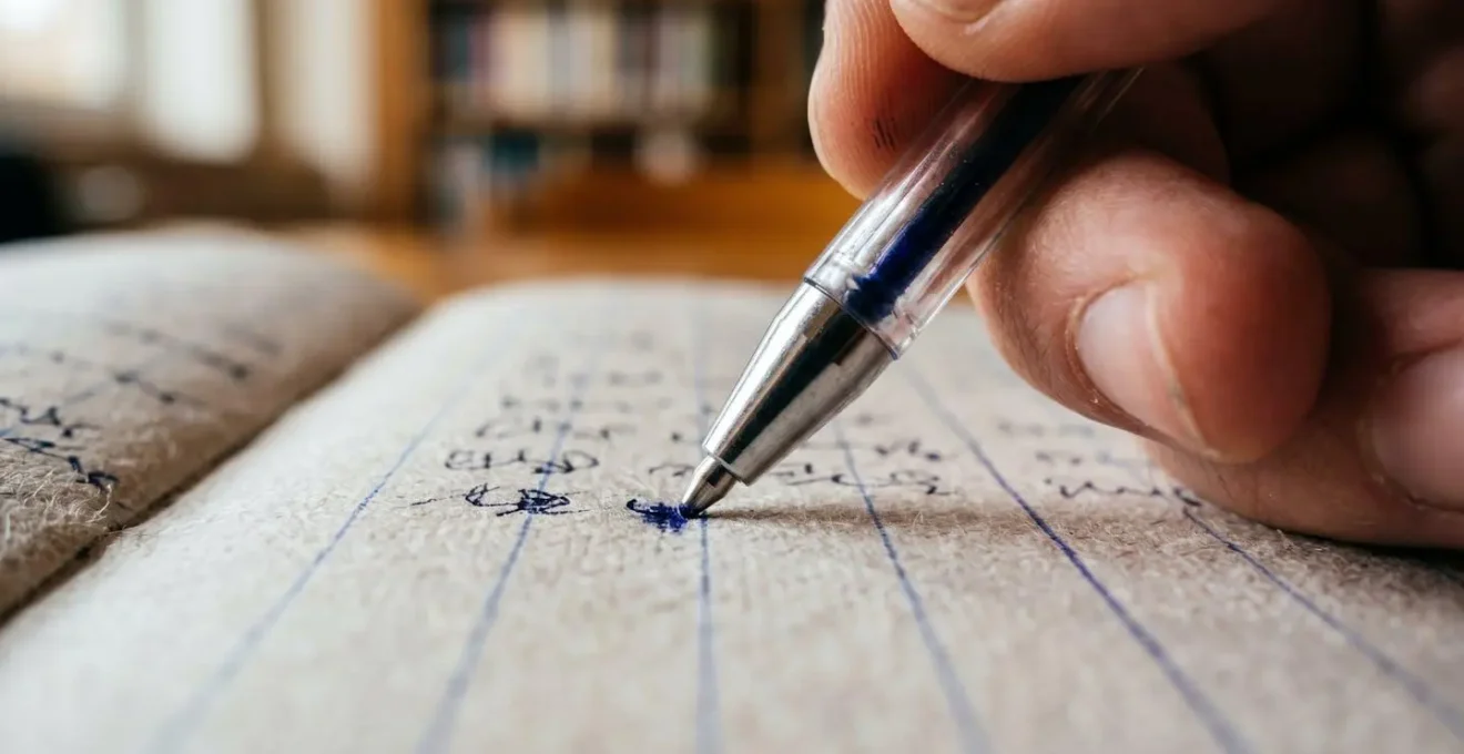 Close-up of professional taking focused notes during intensive training
