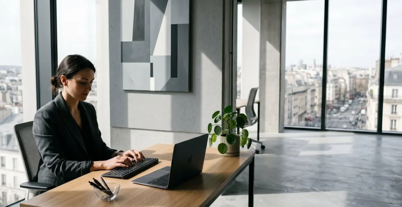 Professional composing a thoughtful and strategic mentorship request email on a laptop in a minimalist office.