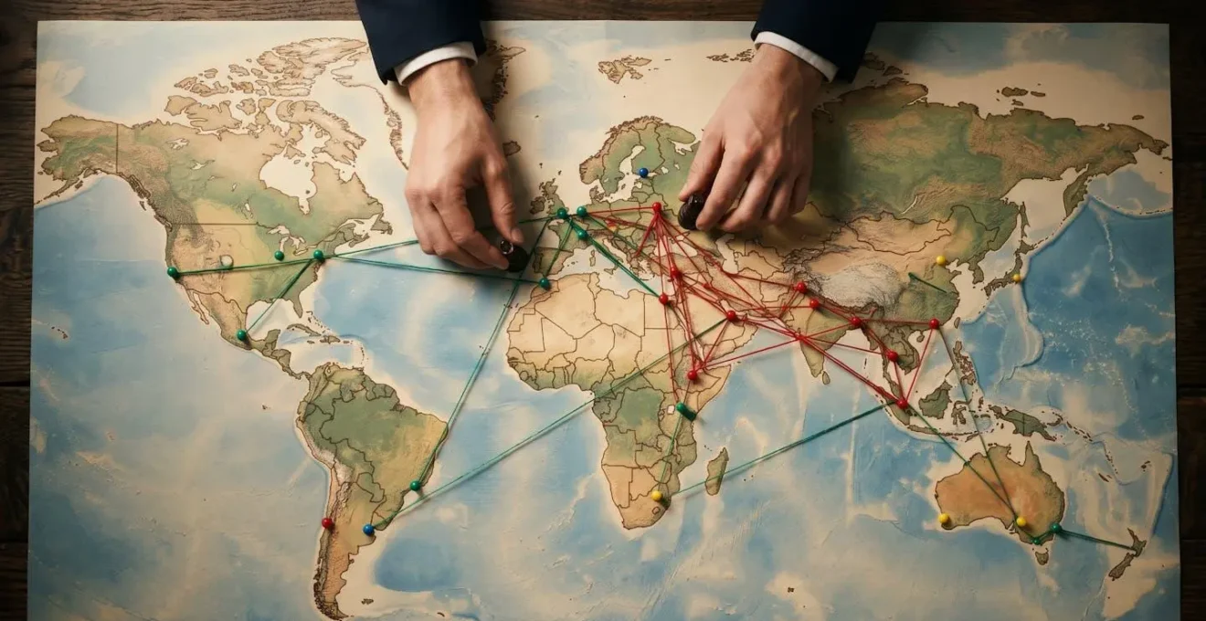 Business professional analyzing global supply chain vulnerabilities