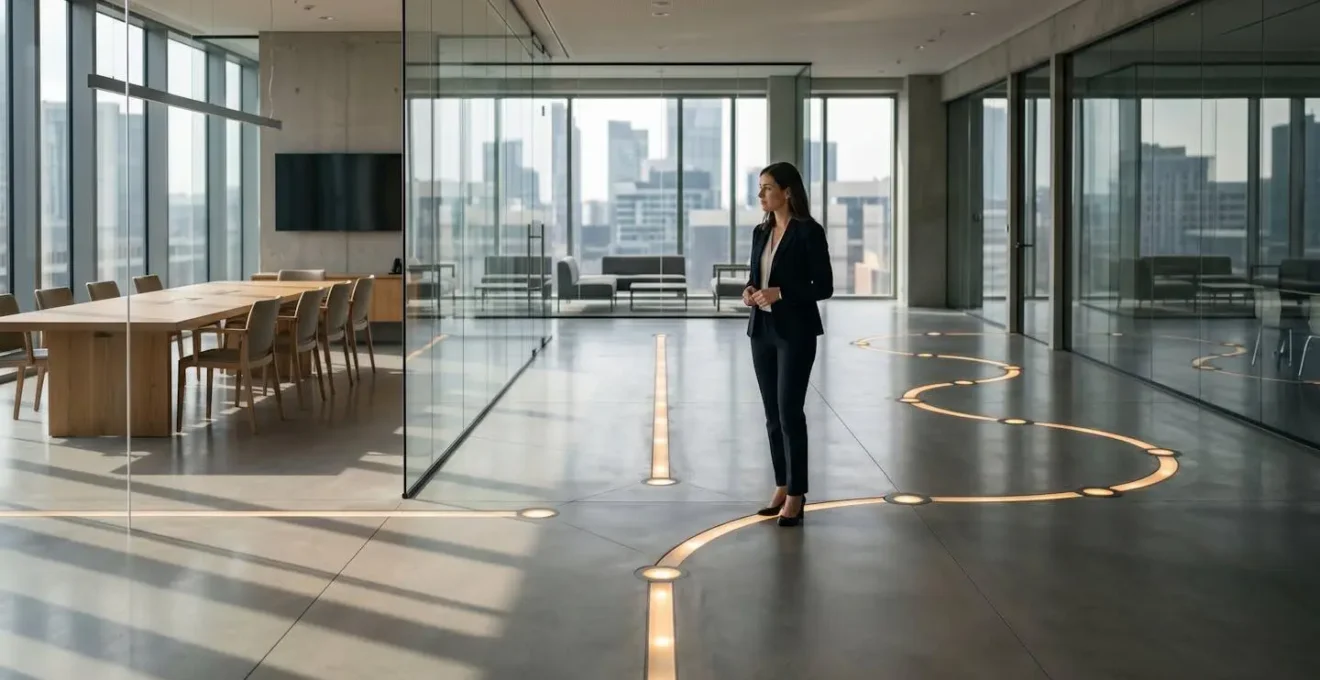 Professional analyzing two pathways representing CAR and STAR methods in a minimalist meeting room.