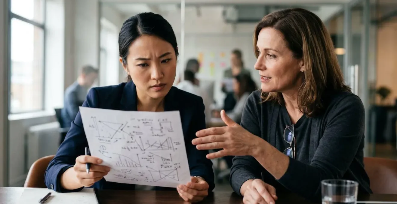 Professional navigating complex leadership challenge with mentor support