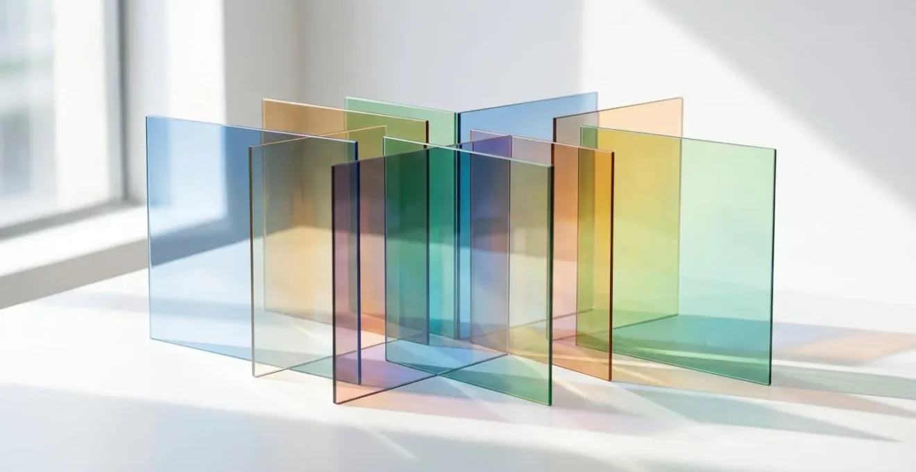 Abstract composition showing layered transparent glass panels representing skill stacking