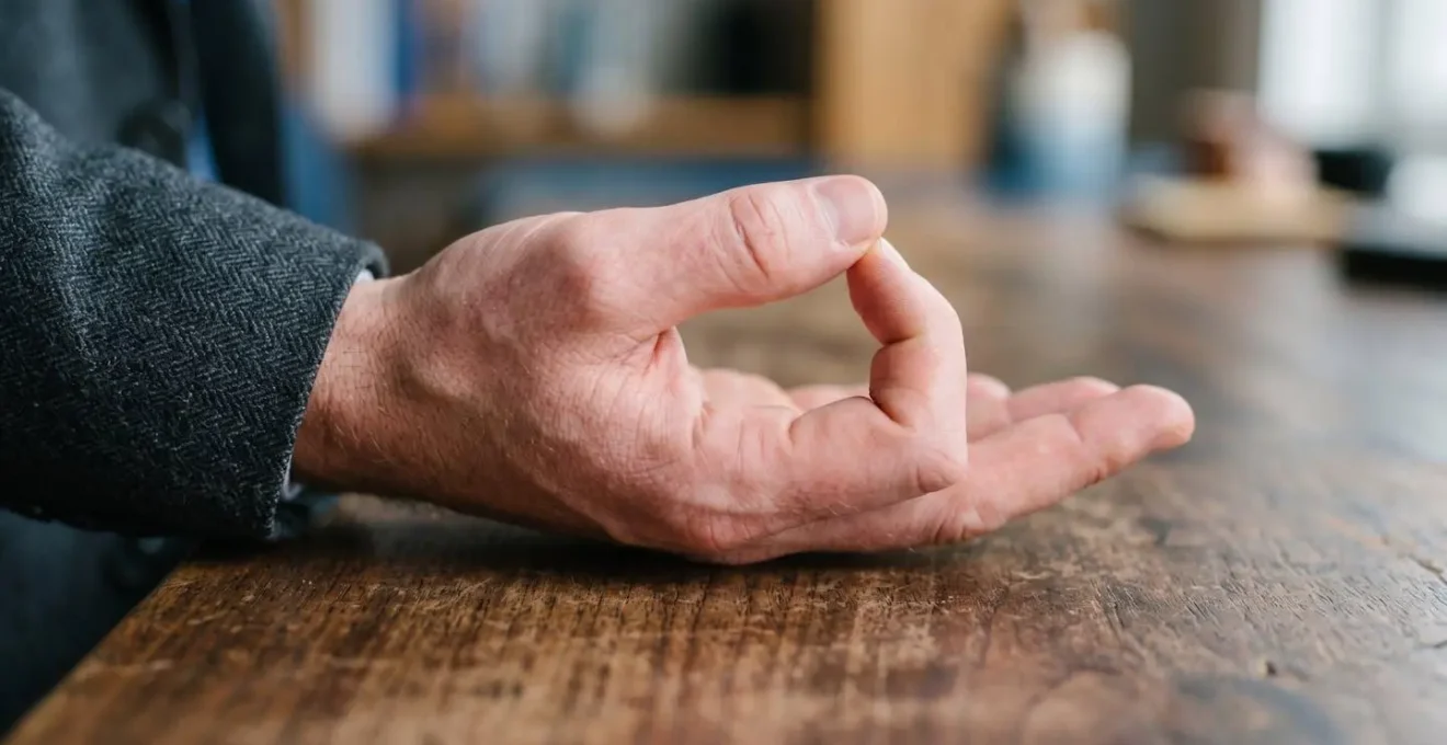 Close-up of professional's hand practicing tactical breathing technique